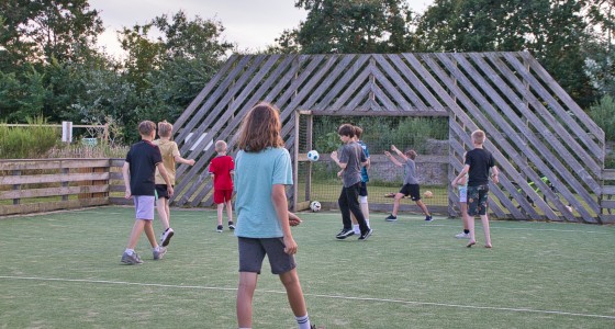 Kinderen voetballen op het sportveld
